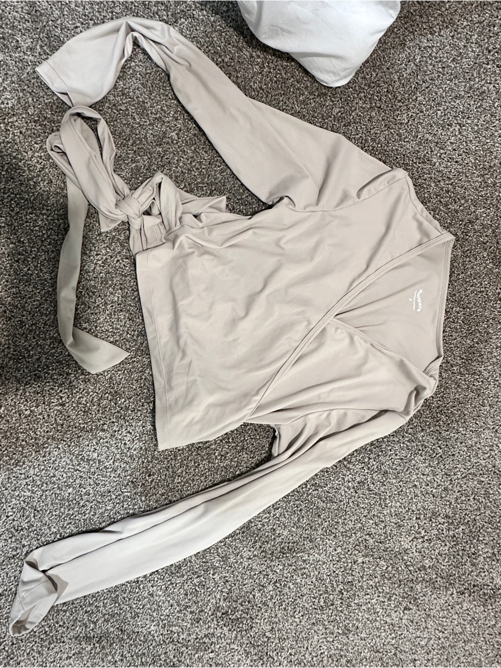 Neutral Taupe Wrap Top with Long Sleeves